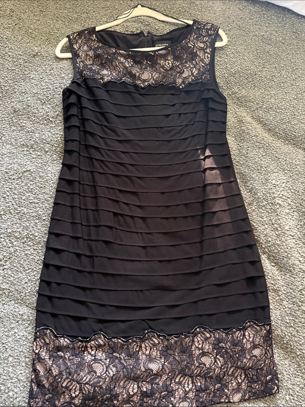 Adrianna Papell Black Lace-Trim Tiered Midi Dress
